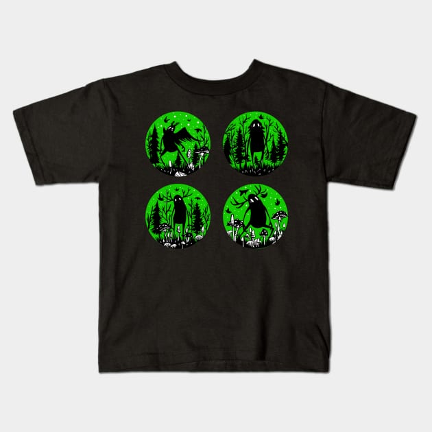 Cryptid Circle Collection Mothman Sasquatch Forest Guardian Ent Bigfoot Kids T-Shirt by Manfish Inc.